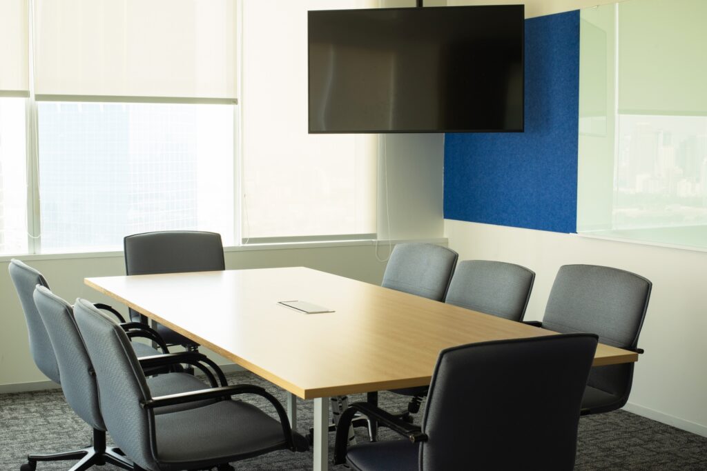 A neat meeting room in a modern office